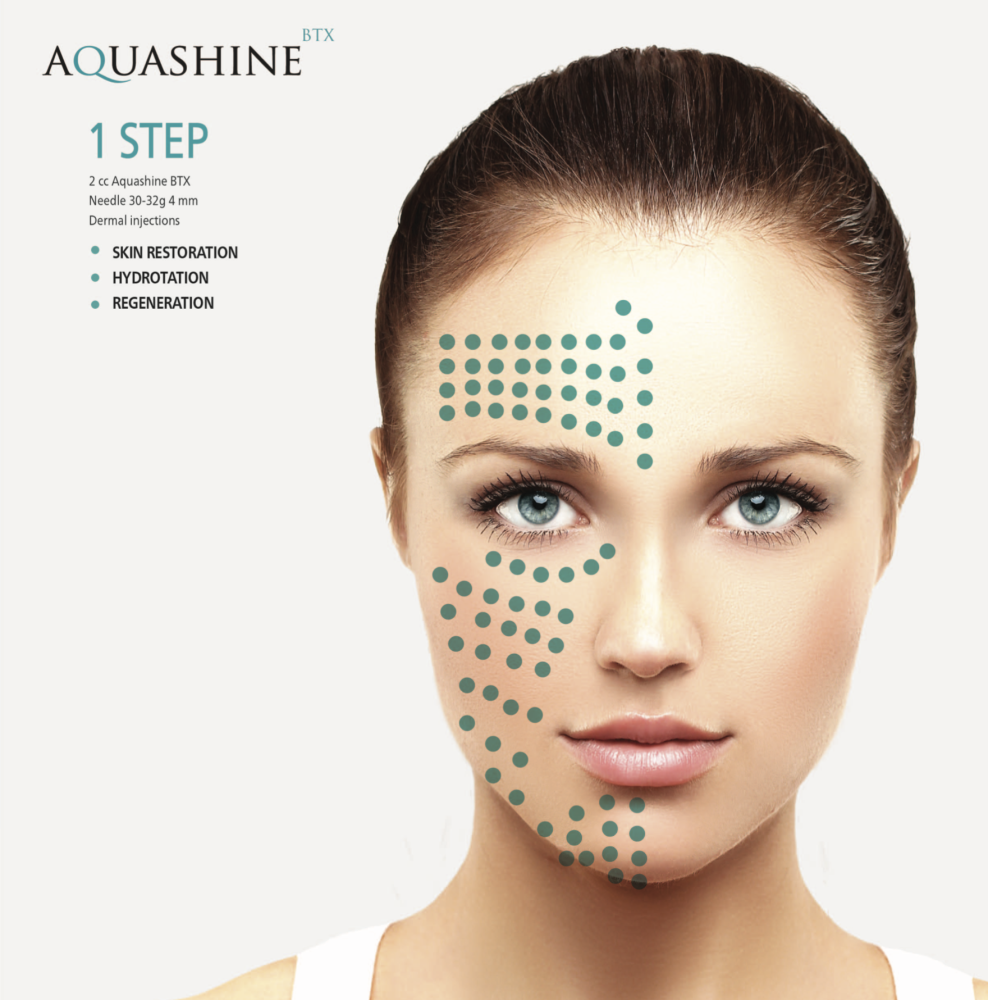 Aquashine BTX 2 x 2 ml <br> Verjüngung, Hydratation, Depigmentierung und Entspannung der Haut mit Hyaluronsäure und Peptiden