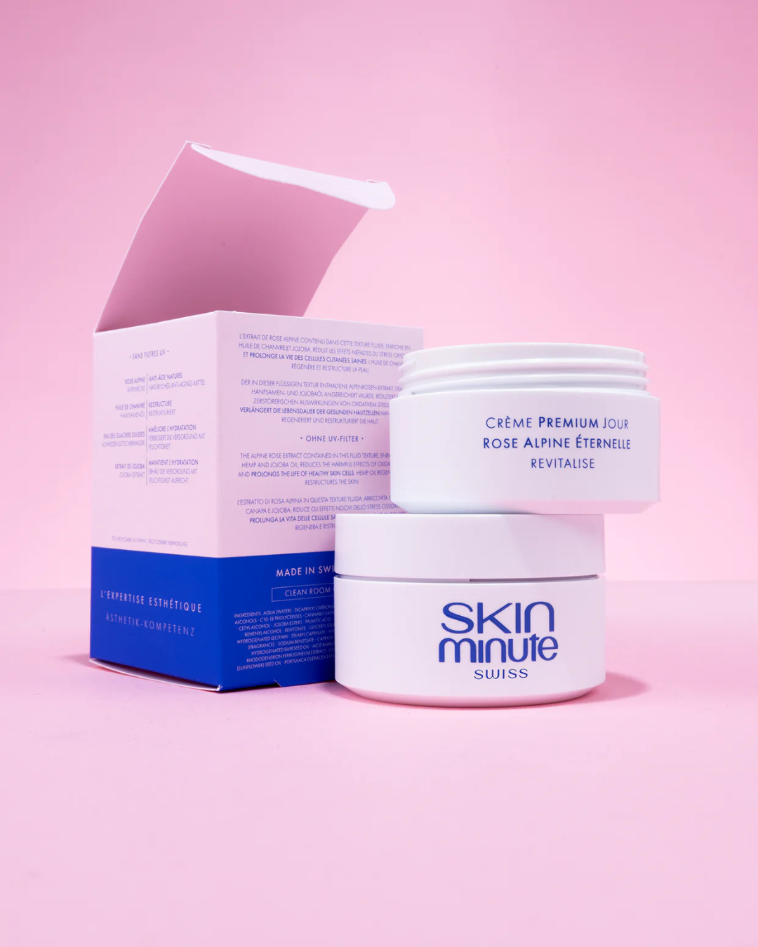 SKIN MINUTE REVITALIZING DAY CREAM ALPINE ROSE OF ETERNAL SNOWS 
Tagesfeuchtigkeitspflegende Anti-Aging-Creme 50+ mit Alpenrose und mit Wasser aus dem Schweizer Gletscher.