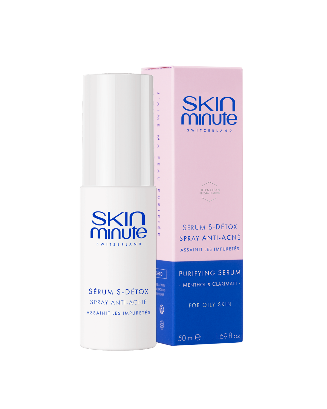 SKIN MINUTE S-DETOX ANTI-ACNE SPRAY SERUM 
Spray zur Mattierung der Haut mit Menthol und Schwarzkiefer Reinigendes und mattierendes Akne-Spray