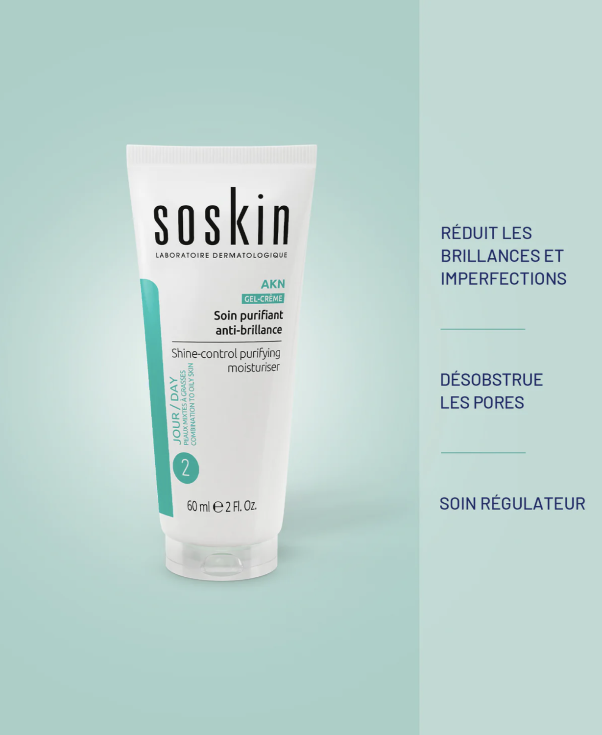 SOSKIN AKN SHINE-CONTROL PURIFYING MOISTURISER 
Leichte Feuchtigkeitscreme zur Reduktion von überschüssigem Talg und Glanz