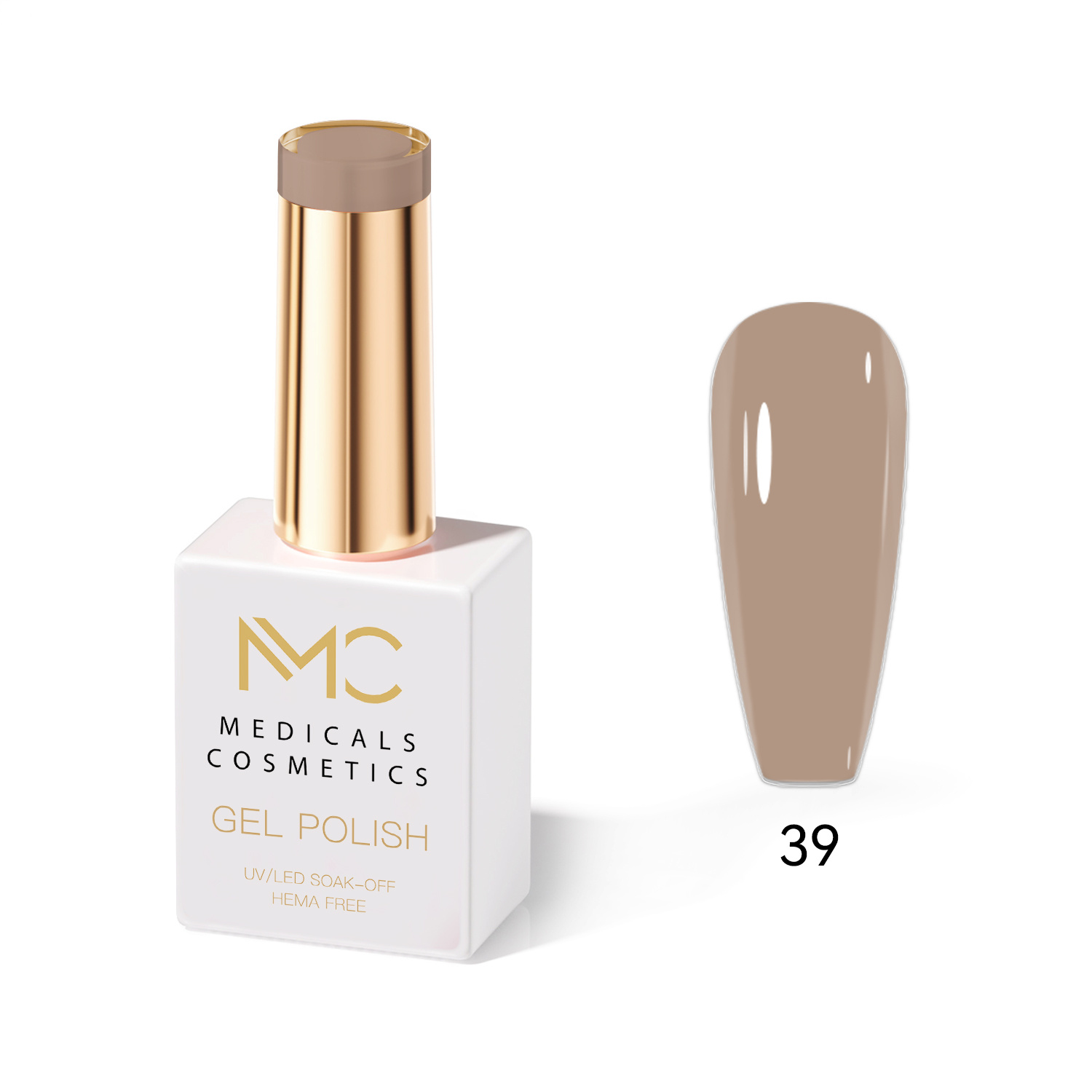 GEL POLISH HEMA FREE - PROFESSIONAL MEDICALS COSMETICS - NAILS COLOR GEL 
MC BEIGE 39 - Beigefarbener Gel für Nägel unter einer UV-Lampe.  HEMA FREE