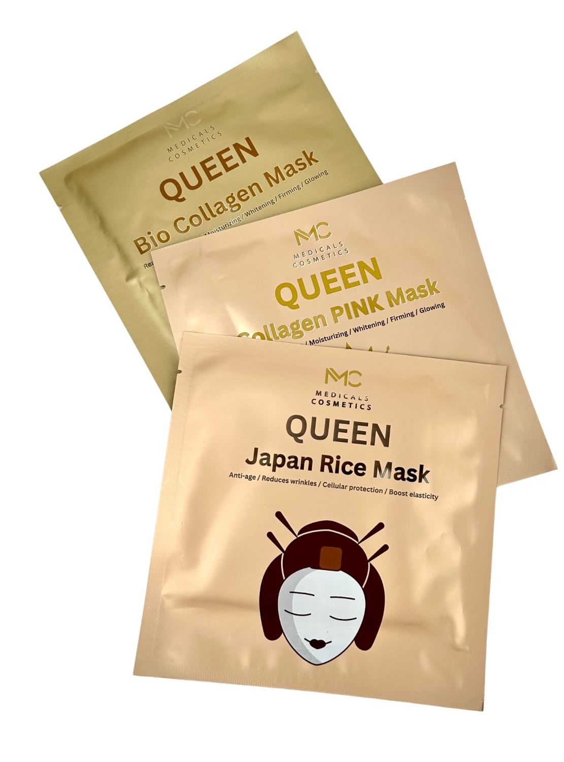MEDICALS COSMETICS QUEEN JAPAN RICE MASK 
Hydrogelschichtmaske von Medicals Cosmetics mit fermentiertem Reis und pflanzlichen Extrakten