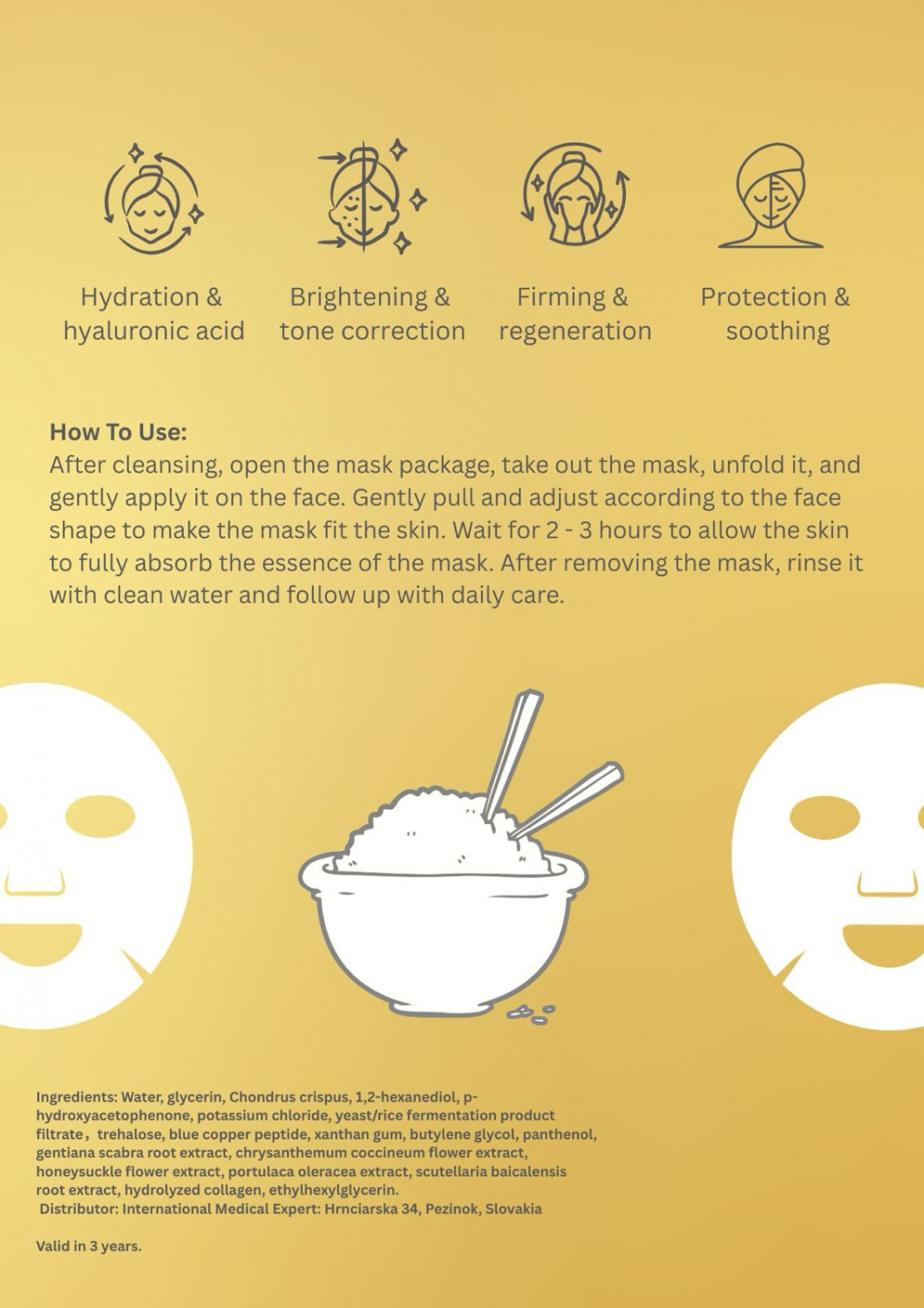 GIFT MEDICALS COSMETICS QUEEN JAPAN RICE MASK 
Geschenk Hydrogel-Gesichtsmaske von Medicals Cosmetics mit fermentiertem Reis und Pflanzenextrakten