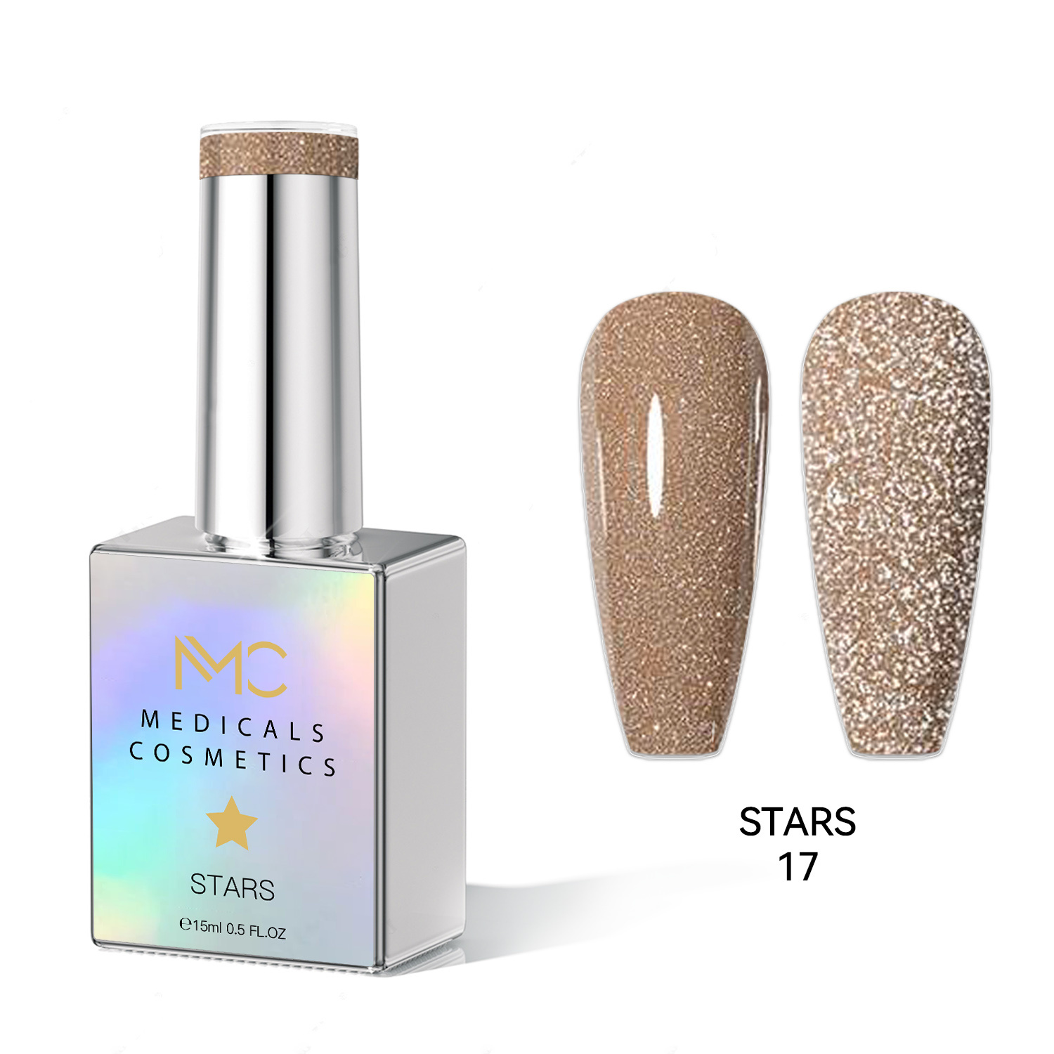 STARS GEL POLISH - HEMA FREE - PROFESSIONAL MEDICALS COSMETICS - NAILS COLOR REFLECTIVE GEL 
MC STARS 17 - Braunes Nagelgel mit schimmerndem Effekt unter UV-Lampe. HEMA FREI