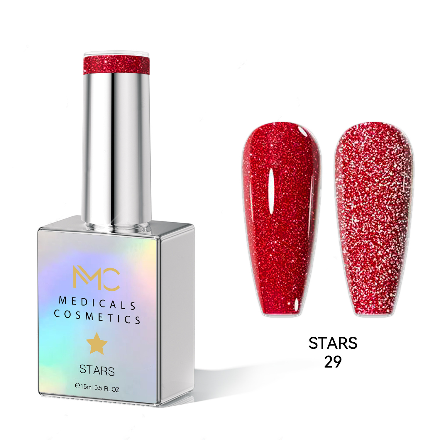 STARS GEL POLISH - HEMA FREE - PROFESSIONAL MEDICALS COSMETICS - NAILS COLOR REFLECTIVE GEL 
MC STARS 29 - Rotes Gel für Nägel mit schimmerndem Effekt unter die UV-Lampe. HEMA FREE
