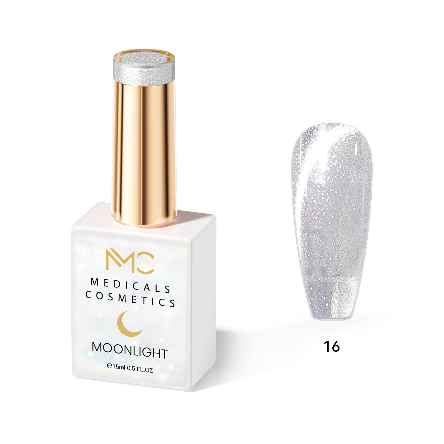 MOONLIGHT GEL POLISH  HEMA FREE  NAILS COLOR GEL PROFESSIONAL  MC MEDICALS COSMETICS 
MC MOONLIGHT 16  Transparenter perlmuttig-silberner Gel-Lack für Nägel mit schimmerndem Glanz und 3D-Effekt unter der UV-Lampe. HEMA FREE