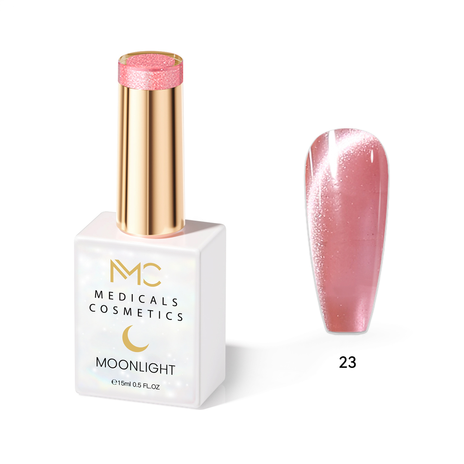 MOONLIGHT GEL POLISH  HEMA FREE  NAILS COLOR GEL PROFESSIONAL  MC MEDICALS COSMETICS 
MC MOONLIGHT 23  Transparenter perlmuttig-rosa Gel für Nägel mit schimmerndem Glanz und 3D-Effekt unter der UV-Lampe. HEMA FREE