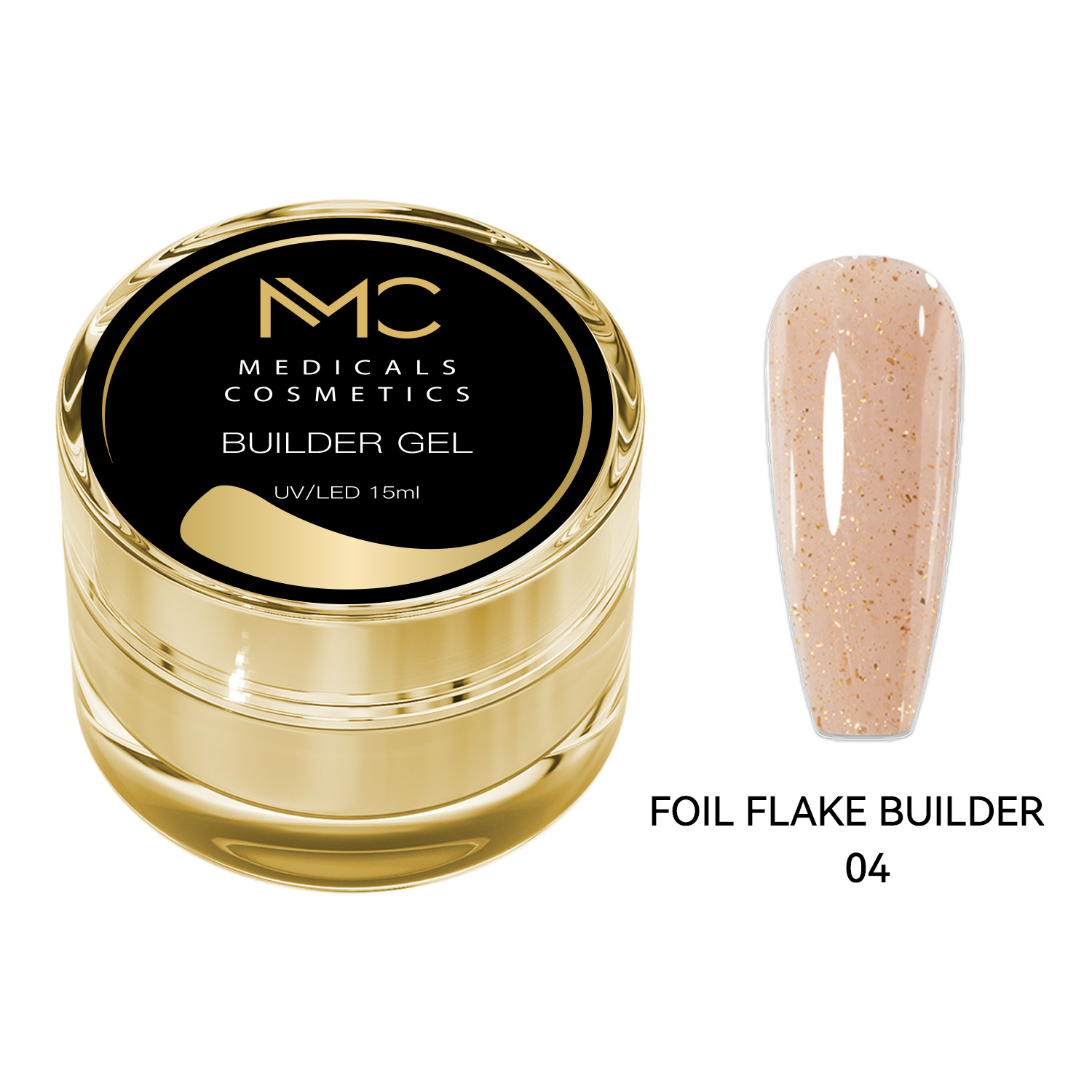 BUILDER GEL FOIL FLAKE - PROFESSIONAL MEDICALS COSMETICS - GLITTER BROWN 
Klares braunes Modelliergel für Nägel mit feinen silbernen Folienflocken