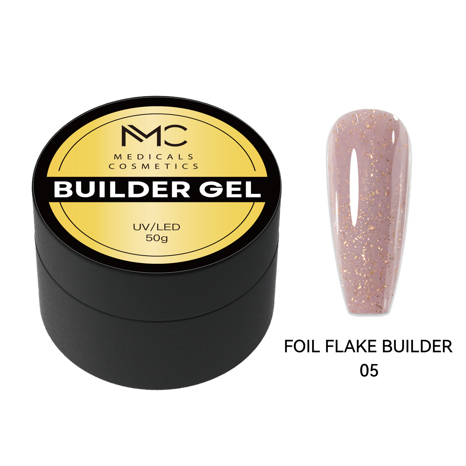 BUILDER GEL FOIL FLAKE - PROFESSIONAL MEDICALS COSMETICS - GLITTER BROWN 
Klares braunes Modelliergel für Nägel mit feinen silbernen Folienflocken