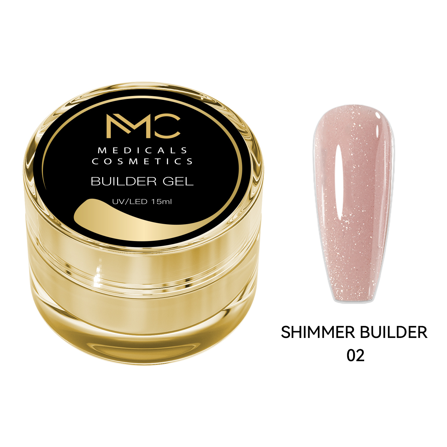 BUILDER GEL SHIMMER - PROFESSIONAL MEDICALS COSMETICS - PINK WHITE 
Bieloružový Modelliergel für Nägel mit feinen Glitzerpartikeln