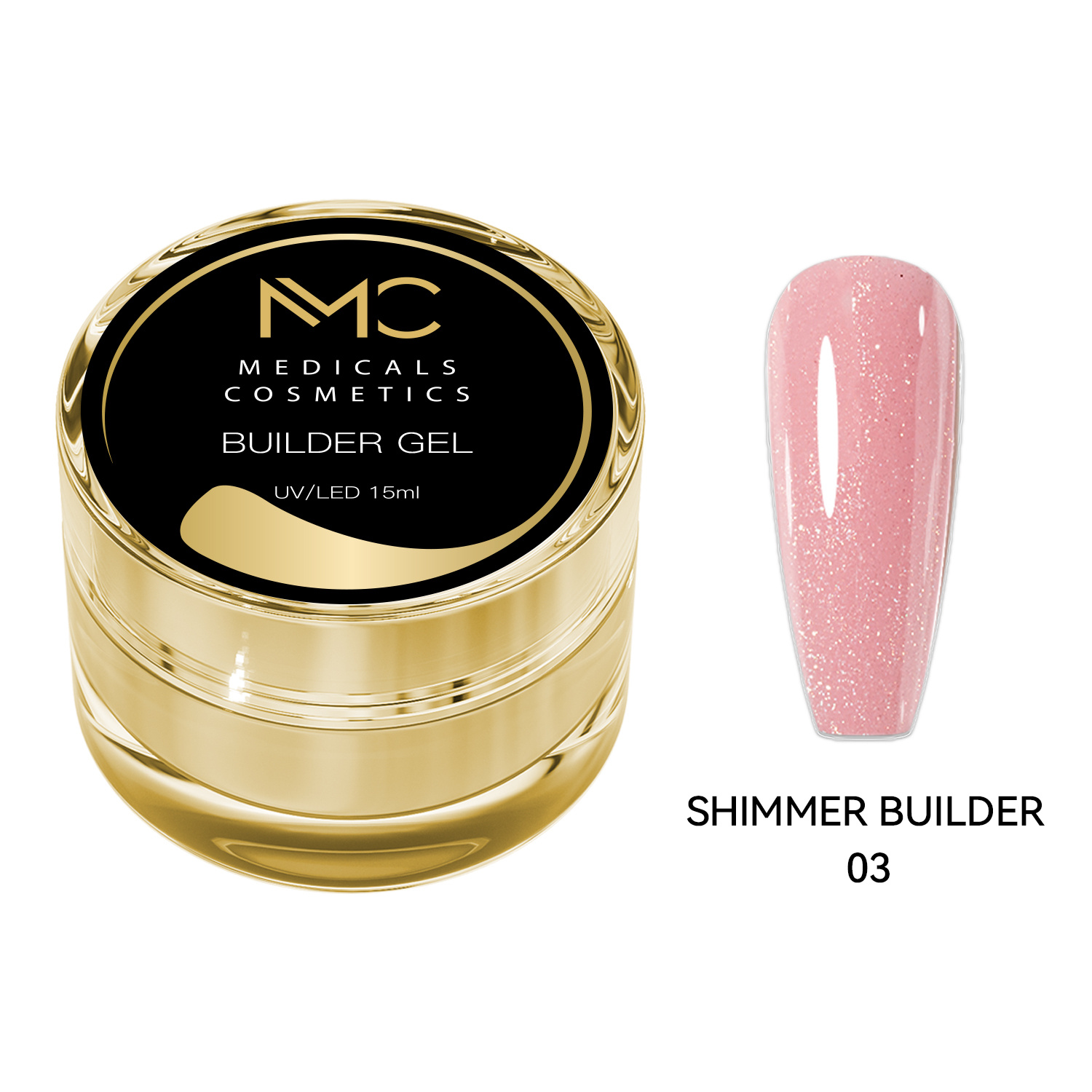 BUILDER GEL SHIMMER - PROFESSIONAL MEDICALS COSMETICS - PINK 
Rosa Modelliergel für Nägel mit feinen Glitzerpartikeln