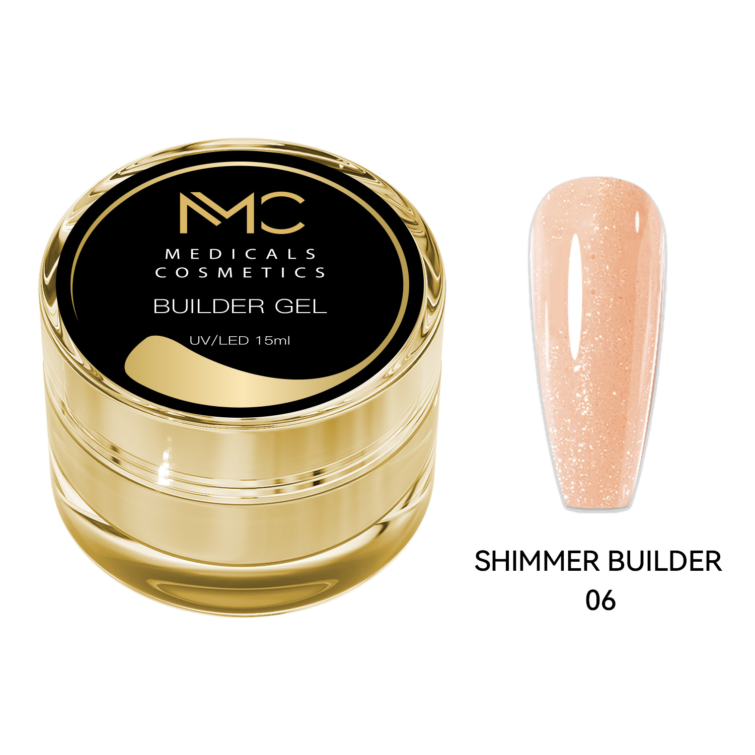 BUILDER GEL SHIMMER - PROFESSIONAL MEDICALS COSMETICS - BEIGE 
Beiger Modelliergel für Nägel mit feinen Glitzerpartikeln