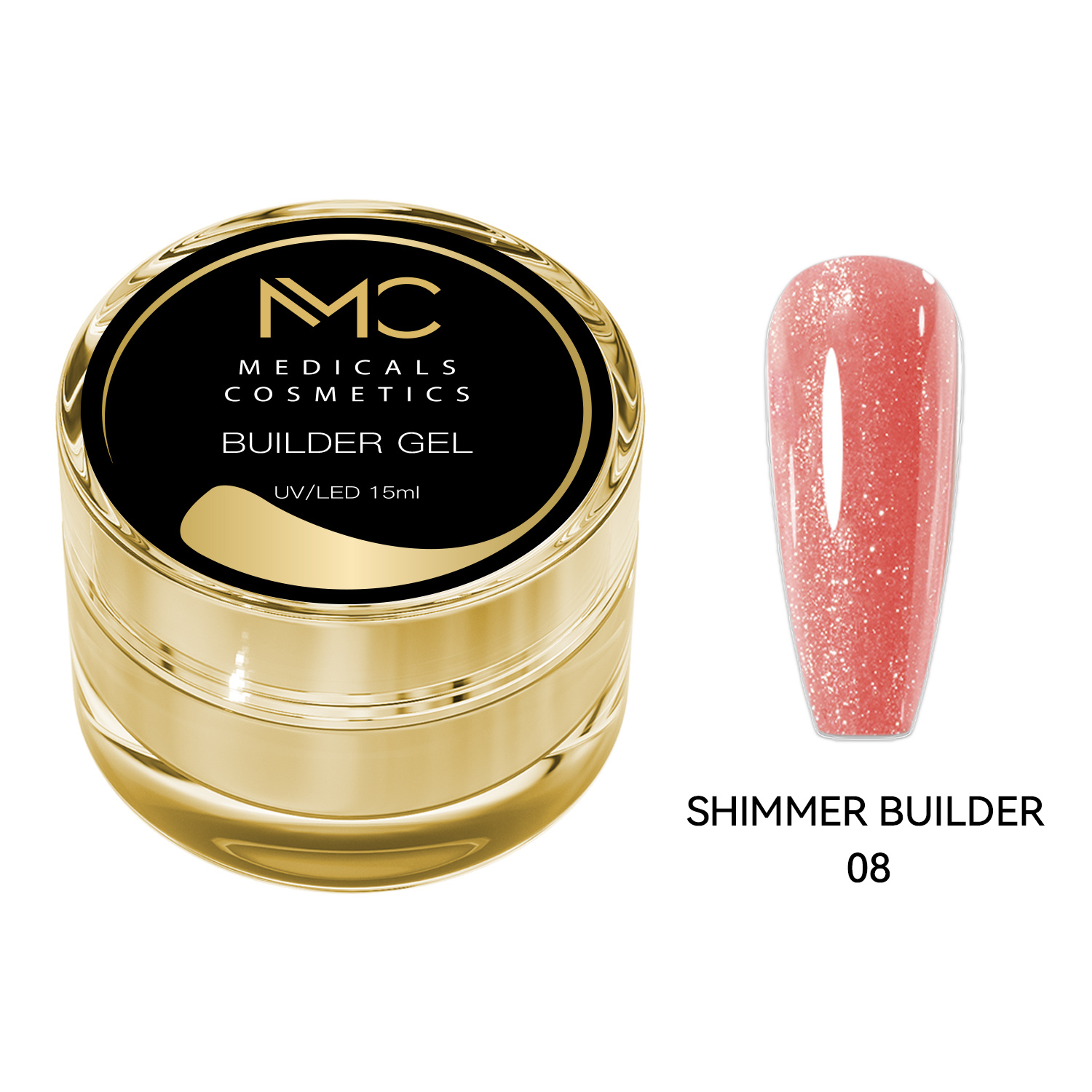 BUILDER GEL SHIMMER - PROFESSIONAL MEDICALS COSMETICS - RED 
Rotes Modelliergel für Nägel mit feinem Glitzer