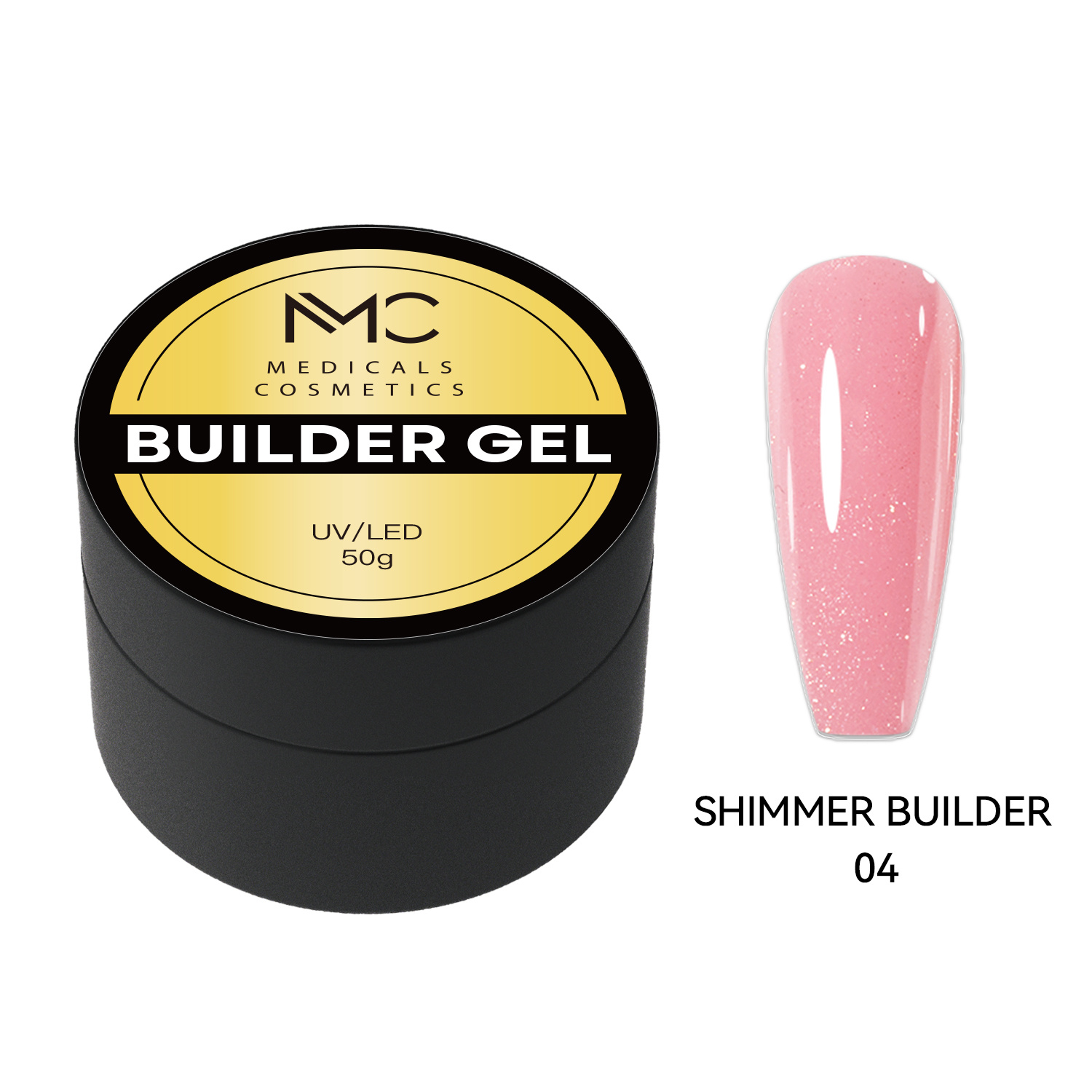 BUILDER GEL SHIMMER - PROFESSIONAL MEDICALS COSMETICS - PINK 
Rosa Modelliergel für Nägel mit feinen Glitzerpartikeln