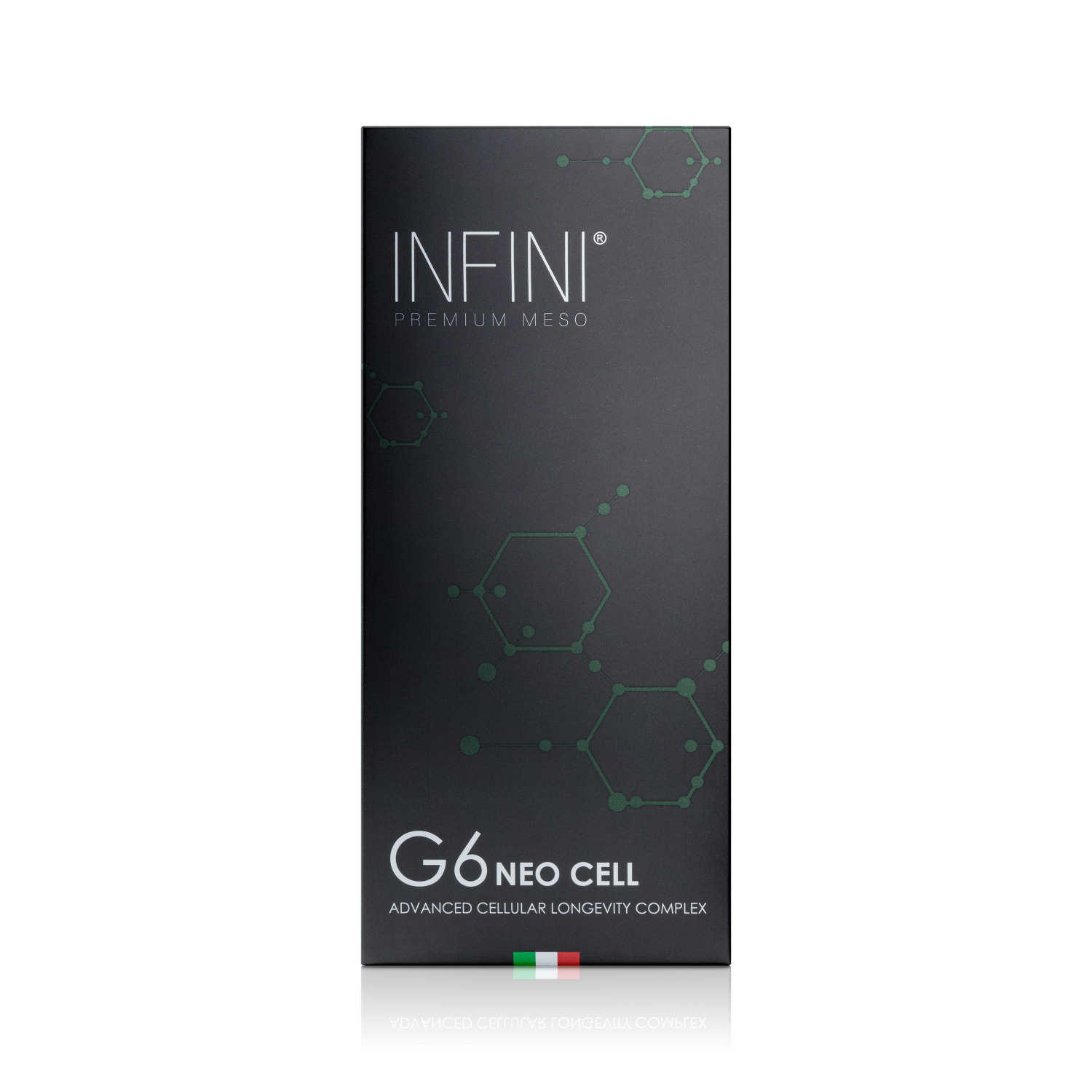 INFINI PREMIUM MESO G6 NEO CELL<br>ADVANCED CELLULAR LONGEVITY COMPLEX 
Fortschrittlicher mesotherapeutischer Komplex zur Unterstützung der zellulären Langlebigkeit