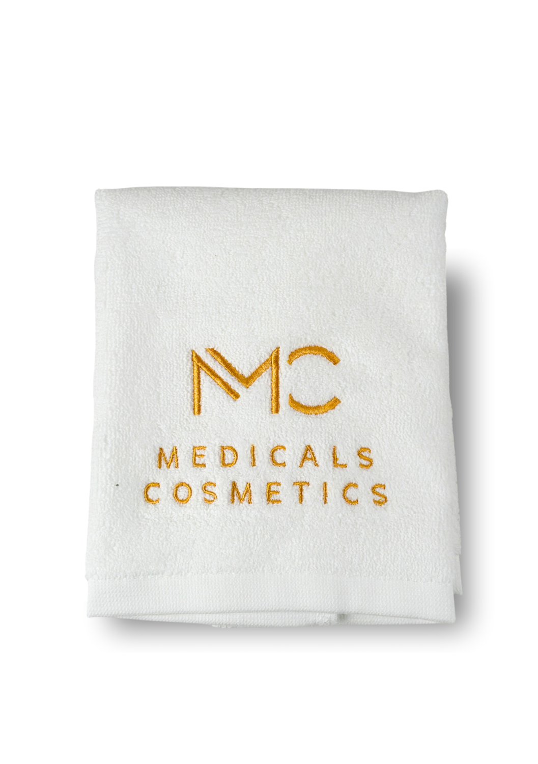 TOWEL MEDICALS COSMETICS SMALL WHITE, GOLDEN LOGO 
Kleines Baumwollhandtuch Medicals Cosmetics weiß mit goldenem Stickerei