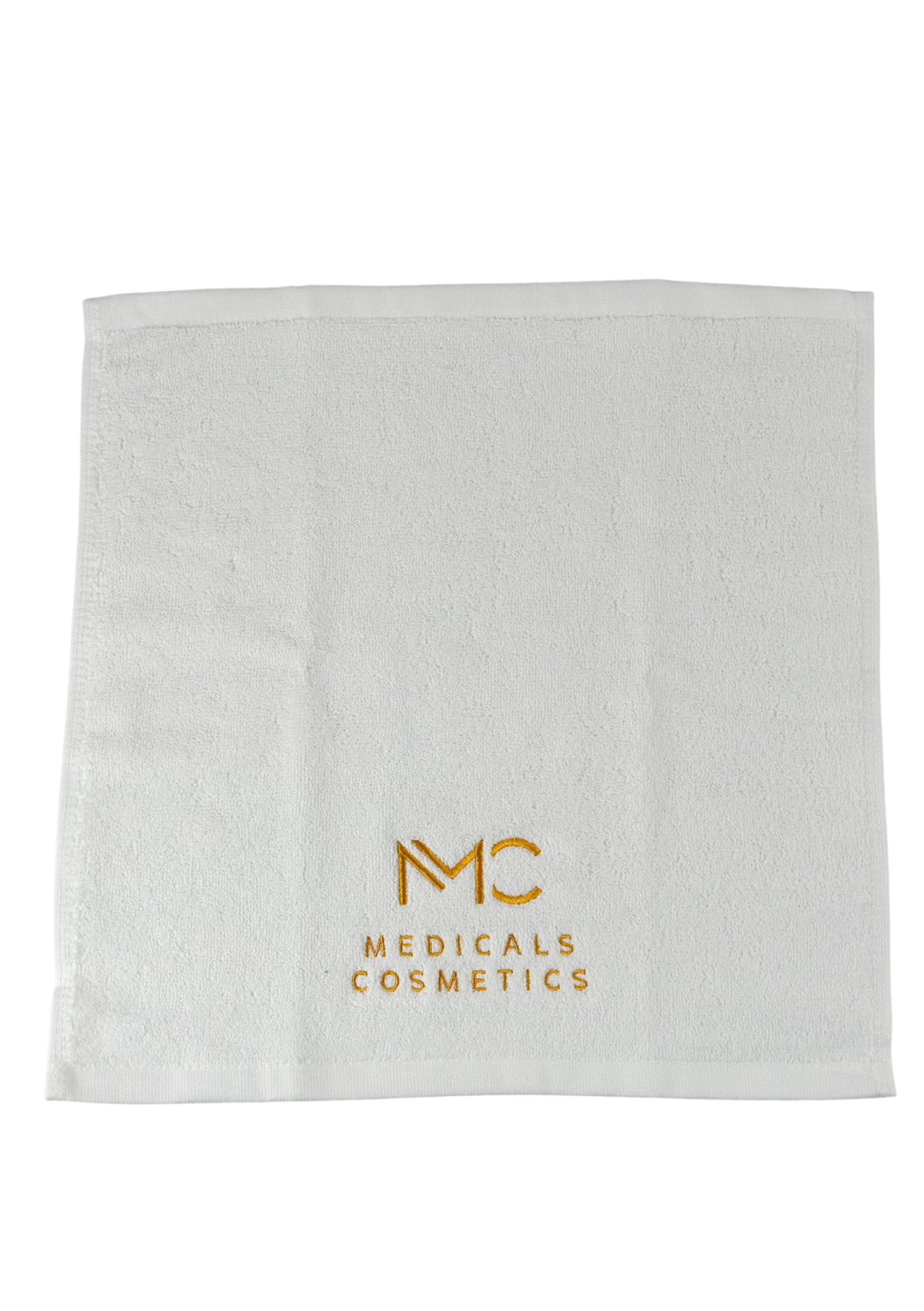 TOWEL MEDICALS COSMETICS SMALL WHITE, GOLDEN LOGO 
Kleines Baumwollhandtuch Medicals Cosmetics weiß mit goldenem Stickerei