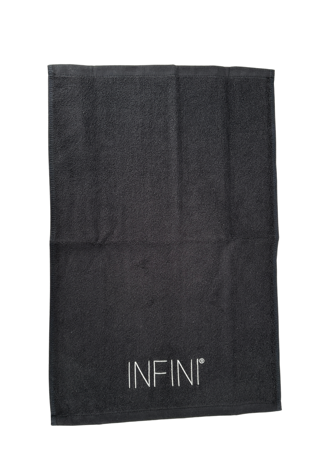 TOWEL INFINI SMALL, BLACK WITH WHITE LOGO 
40x60 cm Kleines Baumwollhandtuch DSD, schwarz mit goldener Stickerei
