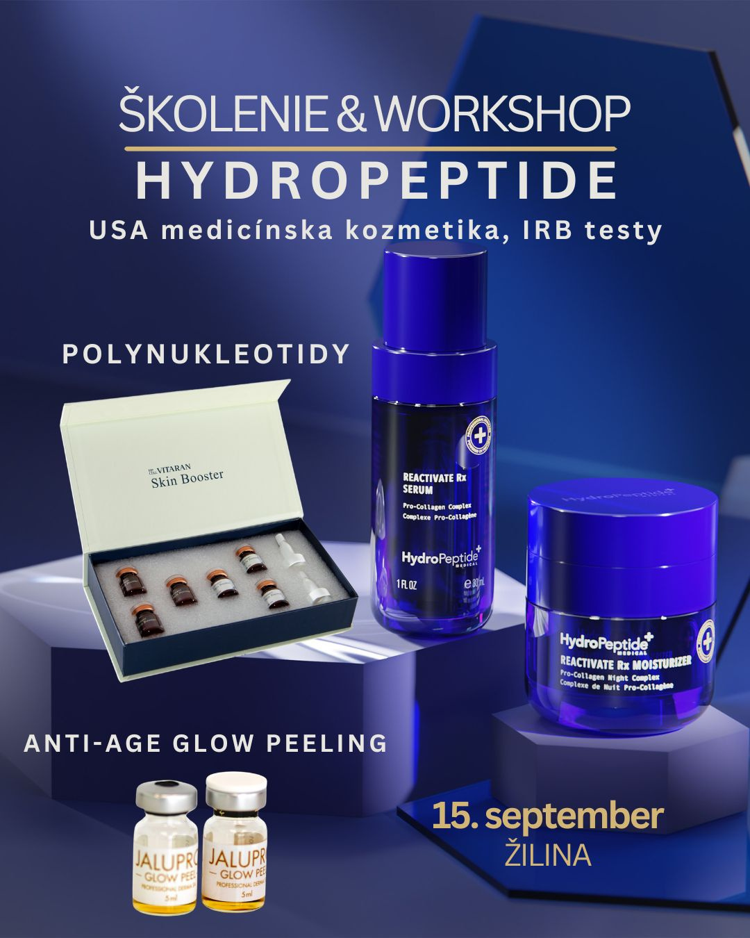 WORKSHOP HYDROPEPTIDE, JALUPRO GLOW PEEL, JALUPRO CLASSIC+DERMAPEN, VITARAN 
15. September Schulung HydroPeptide USA, Jalupro Glow Peel, Polynukleotide, Dermapen