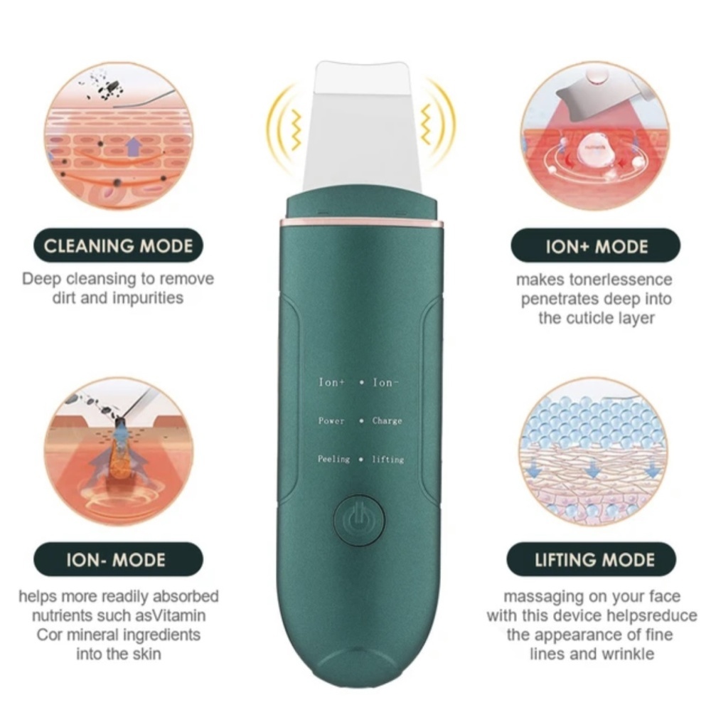 Professionelle Ultraschallspachtel für die Tiefenreinigung der Haut<br>Ultrasonic Cleanser Skin Scraber
