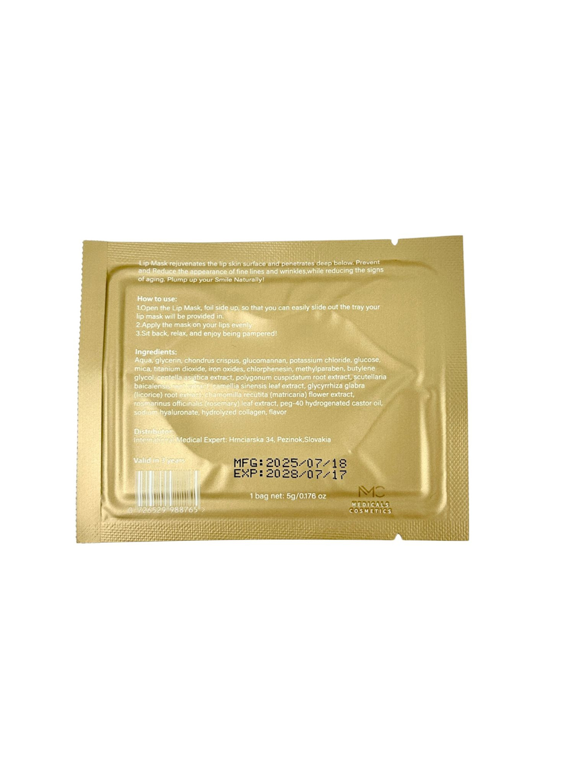 Geschenk MEDICALS COSMETICS QUEEN COLLAGEN LIP MASK 
Hydrogel-Maske für die Lippen von Medicals Cosmetics mit Kollagen