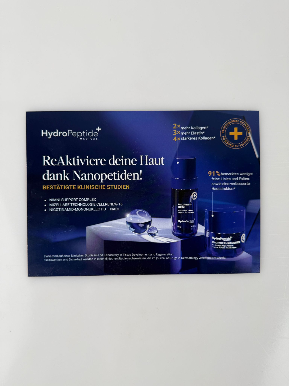 PROMO CARD WITH SAMPLES HP RX SERUM + RX MOISTURIZER 
Promo-Karten von HydroPeptide mit Proben RX Serum + RX Moisturizer