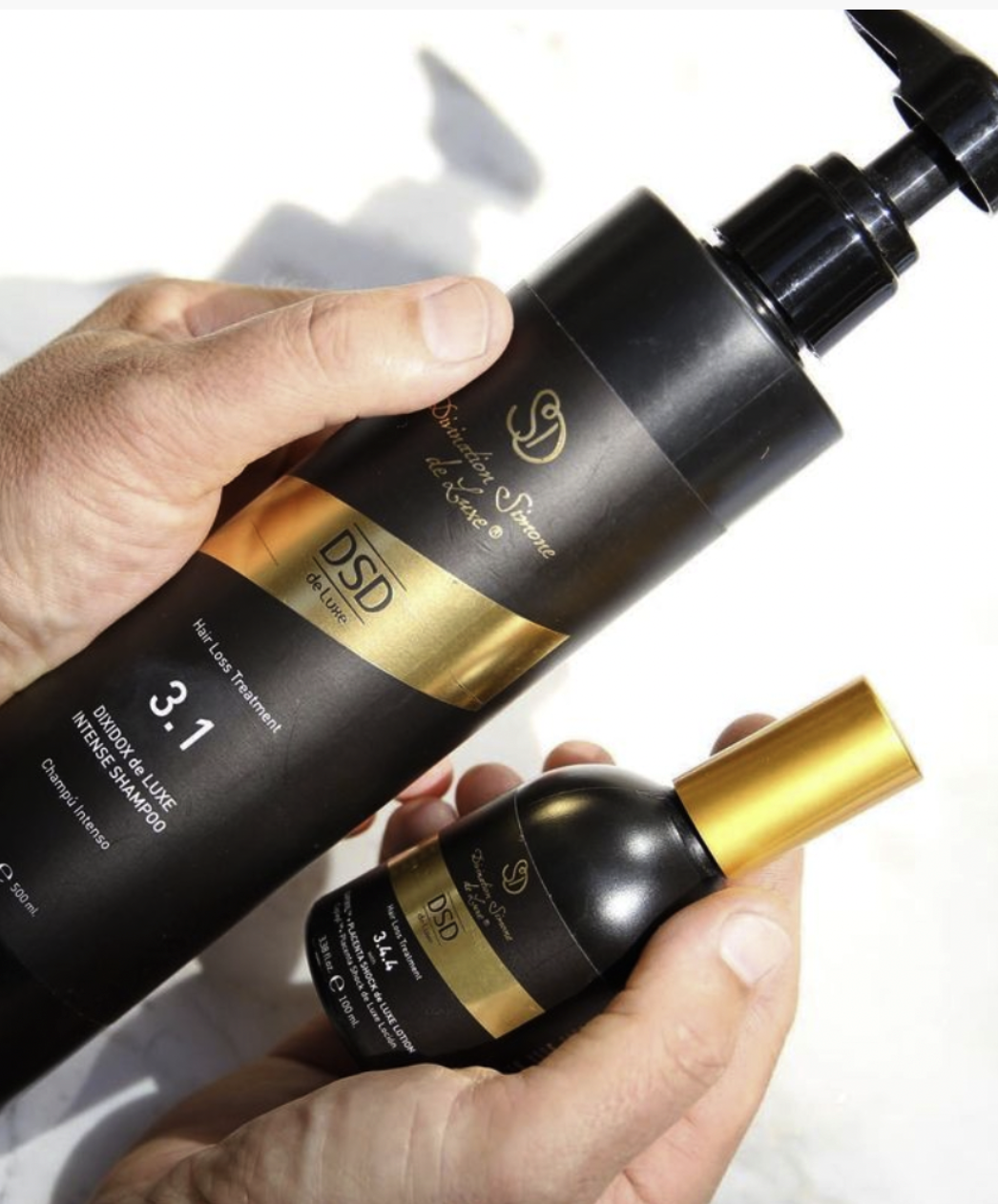 DSD SIMONE DE LUXE CAPIXYL™ + PLACENTA SHOCK DE LUXE LOTION 
3.4.4 CAPIXYL Haar-Dünger bei Haarausfall und bei Seborrhoe. Für mehr Volumen und Glanz der Haare. Stoppt und beugt Haarausfall vor.