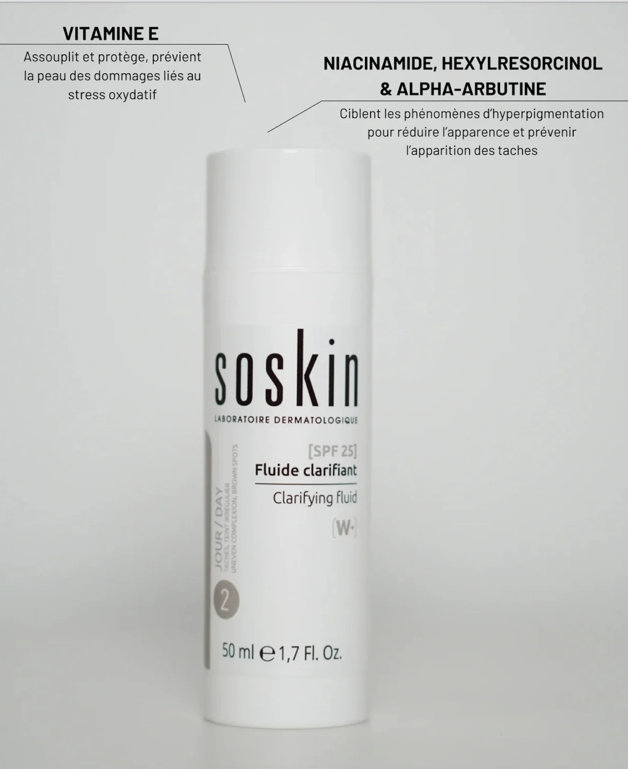 SOSKIN CLARIFYING FLUID SPF25 
Aufhellendes Serum mit SPF<br>EXP 08/26 Rabatt 20%