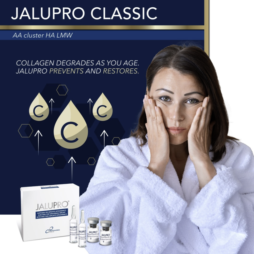 JALUPRO CLASSIC 
CollagenBooster zur Straffung der Haut. Prävention von Hautalterung und Erschlaffung.