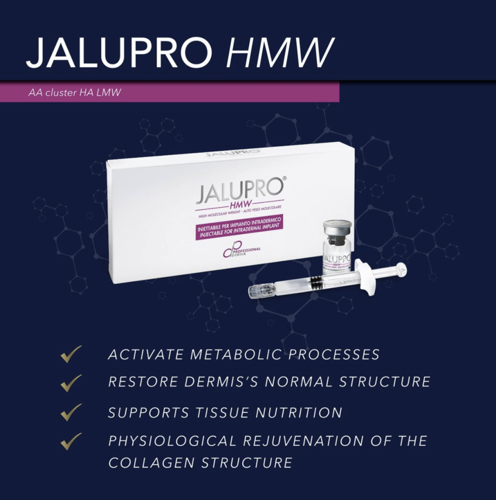 JALUPRO HMW 
Collagen-Booster zur Straffung der Haut und für Feuchtigkeit. Behandlung zur Straffung der Haut, gegen Erschlaffung und für einen ausgeruhten, frischen Gesichtsausdruck.